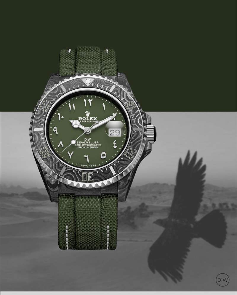 :Rolex Sea-Dweller改裝錶升值4倍 軍綠中東面盤、碳纖錶殼超粗獷 (Source:Designa Individual) Rolex Daytona綠面陶瓷改裝手表登場Biscay Green配色-復刻表