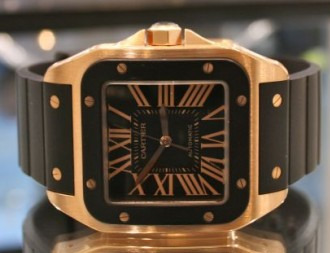 Cartier Santos 100 XL watch 卡地亞桑托斯 100 XL 玫瑰金配橡膠表帶手表-復刻表
