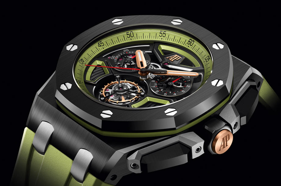 AP皇家橡樹離岸型陀飛輪計時碼表改黑陶瓷殼搭綠色新裝上陣-復刻表