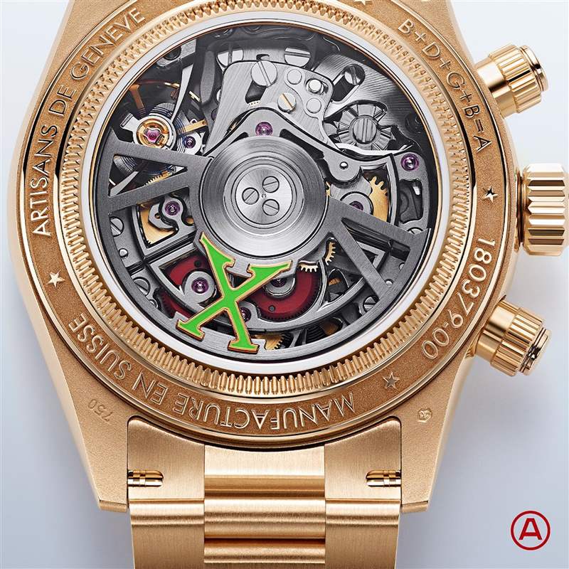 手錶原本搭載的4130機芯經過大幅修改,許多零件都重新拋磨甚至重新製作,展現更為精緻的樣貌。(Source:Artisans de Genève) Maroon 5主音改裝Daytona勁有Taste!霓虹綠鏤空勞力士極具觀賞性-復刻表